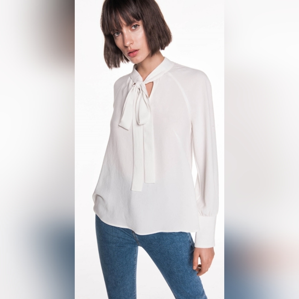 Cue White Tie Neck Blouse